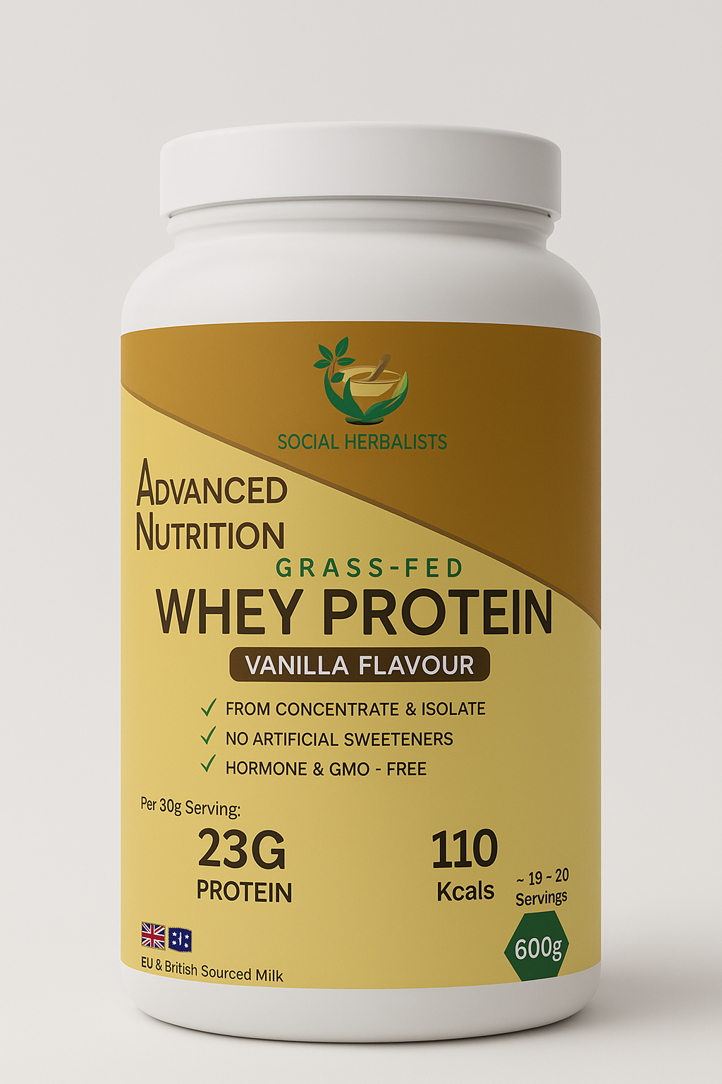 Grass-Fed Whey Protein – Chocolate or Vanilla Flavour